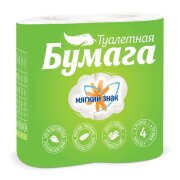 Бумага туалетная быт., спайка 4 шт., 2-х слойная, (4х18 м), МЯГКИЙ ЗНАК, белая, С73, ш/к 30695