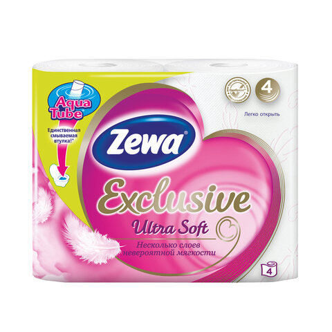 Бумага туалетная быт., спайка 4 шт., 4-х слойная,(4х17,4м),ZEWA Exclusive Ultra Soft,144112,ш/к32532