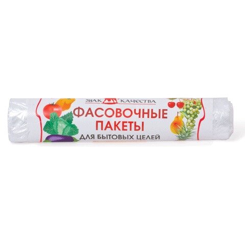 Пакеты фасовочные ЗНАК КАЧЕСТВА, КОМПЛЕКТ 100шт., ПНД, 24х37, 8мкм, ПРОЧНЫЕ, рулон, 136388