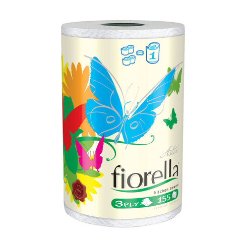 Полотенце бумажное быт., 3-х слойное, 34 м, ASTER Fiorella, белое, Италия, артикул 112155