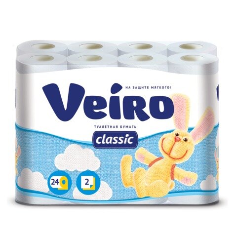 Бумага туалетная быт., спайка 24шт.,2-х слойная,(24х17м),VEIRO Classic (Вейро),белая,5с224,ш/к 92982